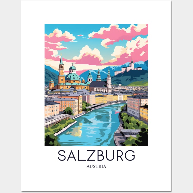 A Pop Art Travel Print of Salzburg - Austria Wall Art by Studio Red Koala